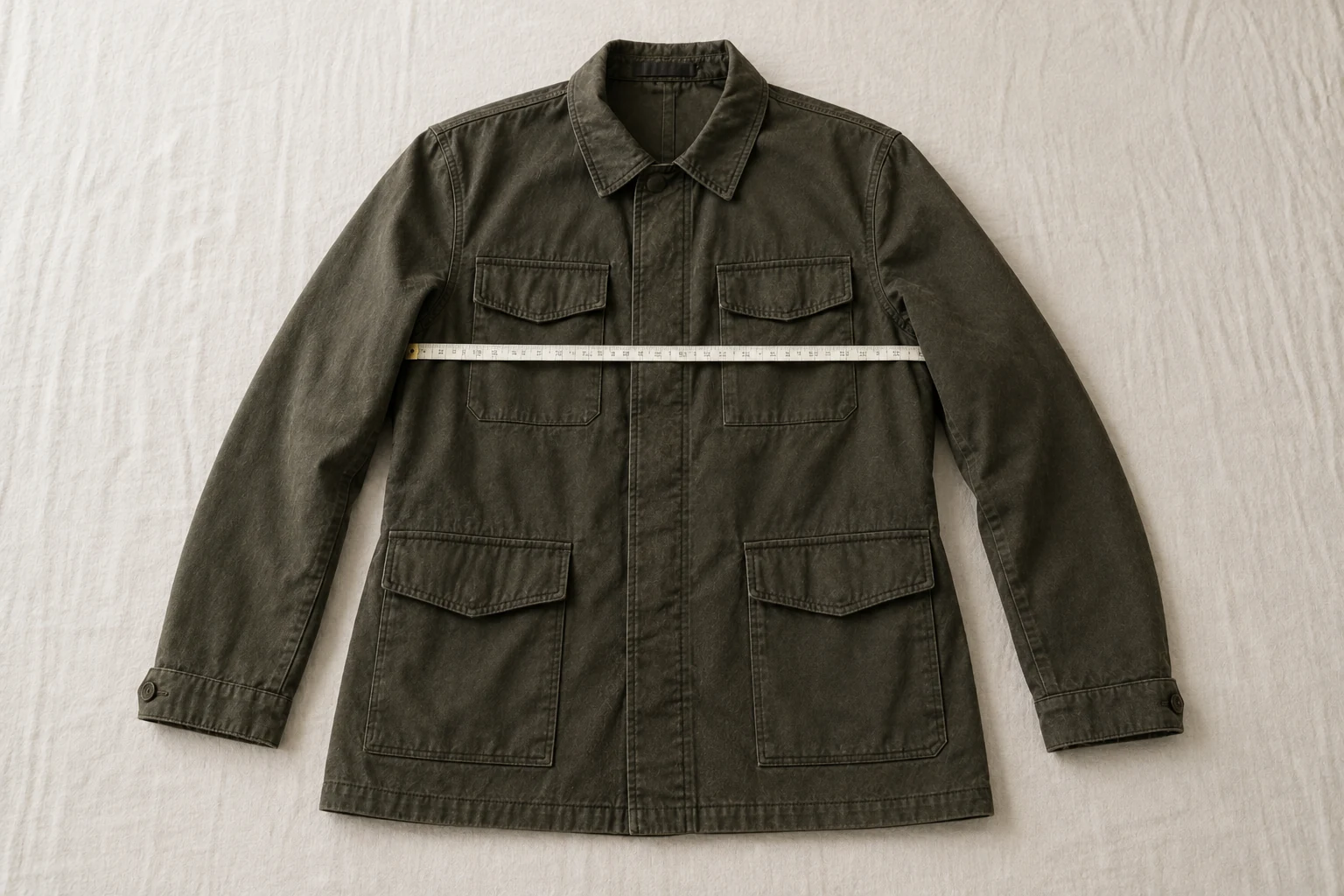 AI-generated illustration of a generic olive cotton field jacket