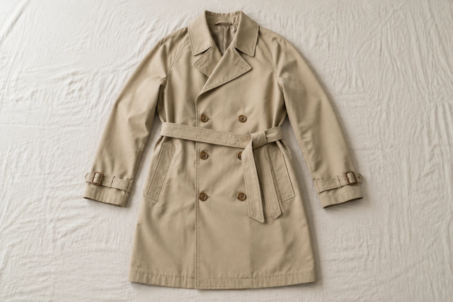 AI-generated illustration of a generic stone cotton trench coat